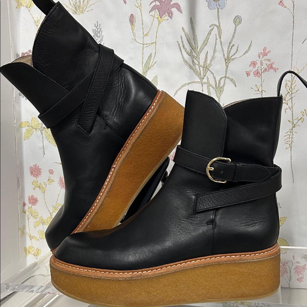 ULLA JOHNSON Lennox Ankle Buckle  Black Leather Platform Boots